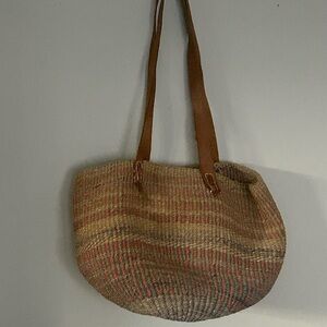 Vintage Tan and Brown Woven Tote Bag